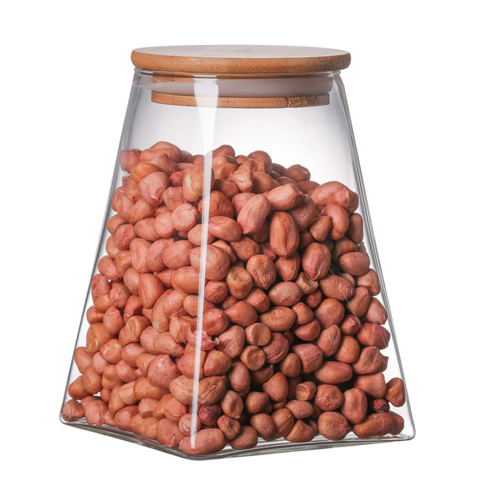 Food Storage Jars With Wooden Lids - Glass Grains Storage Tank Airtight Sealed