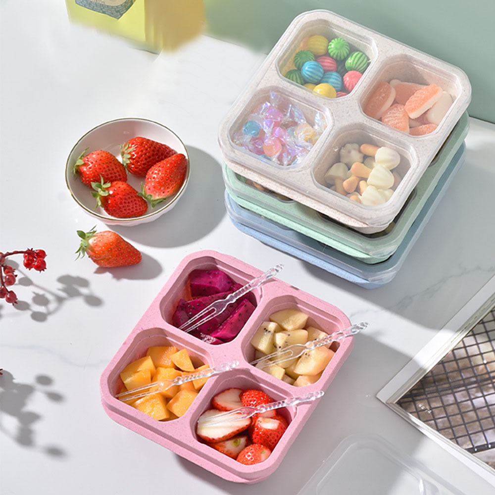Food Storage Safe - 1pc Reusable Wheat Straw 4 Compartments