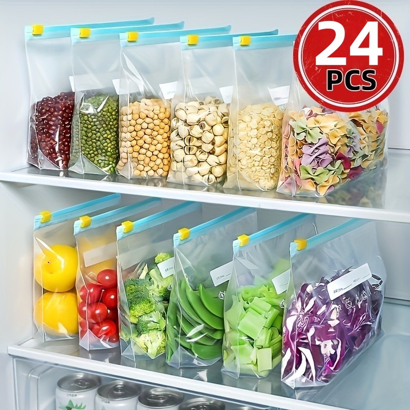 Food Storage Zip Lock Bags - 24Pcs Reusable Ziplock Food Storage Bags,