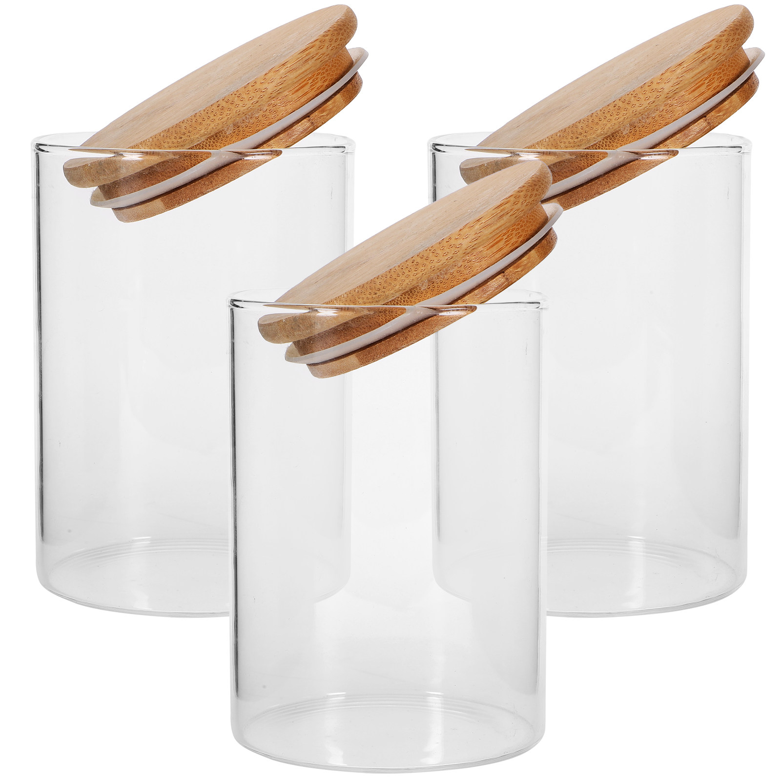 Food Storage Jars With Wooden Lids - 3Pcs Airtight Glass Storage Jars with