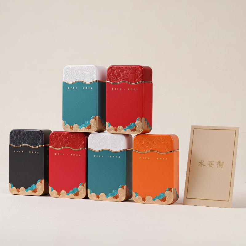 Food Storage Safe - Non-toxic Rectangular Wavy Pattern Metal Tea