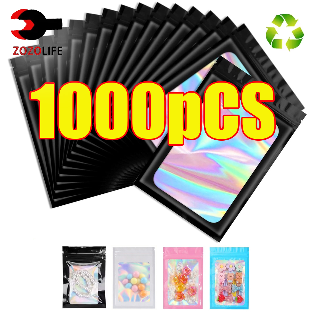 Food Storage Zip Lock Bags - 10-1000Pcs Holographic Ziplock Bag Black Plastic