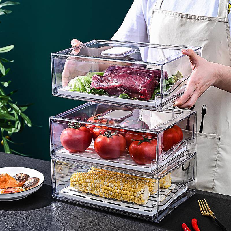 Food Storage Drawers - Kitchen Fridge Freezing Drawer Straining Water