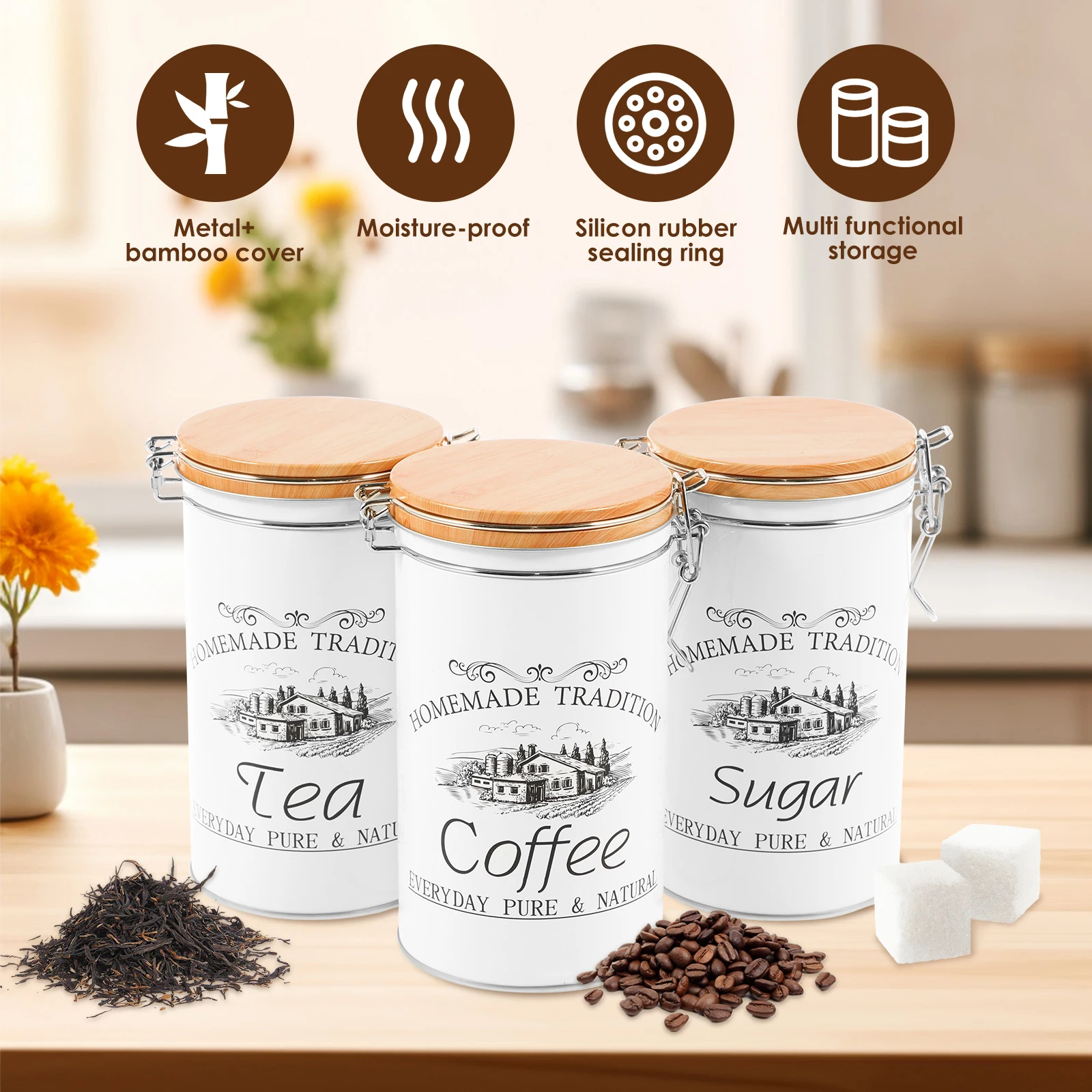 3Pcs/Set Tea Coffee Sugar Cani - огляд і ціна Food Storage Kitchen Container Set