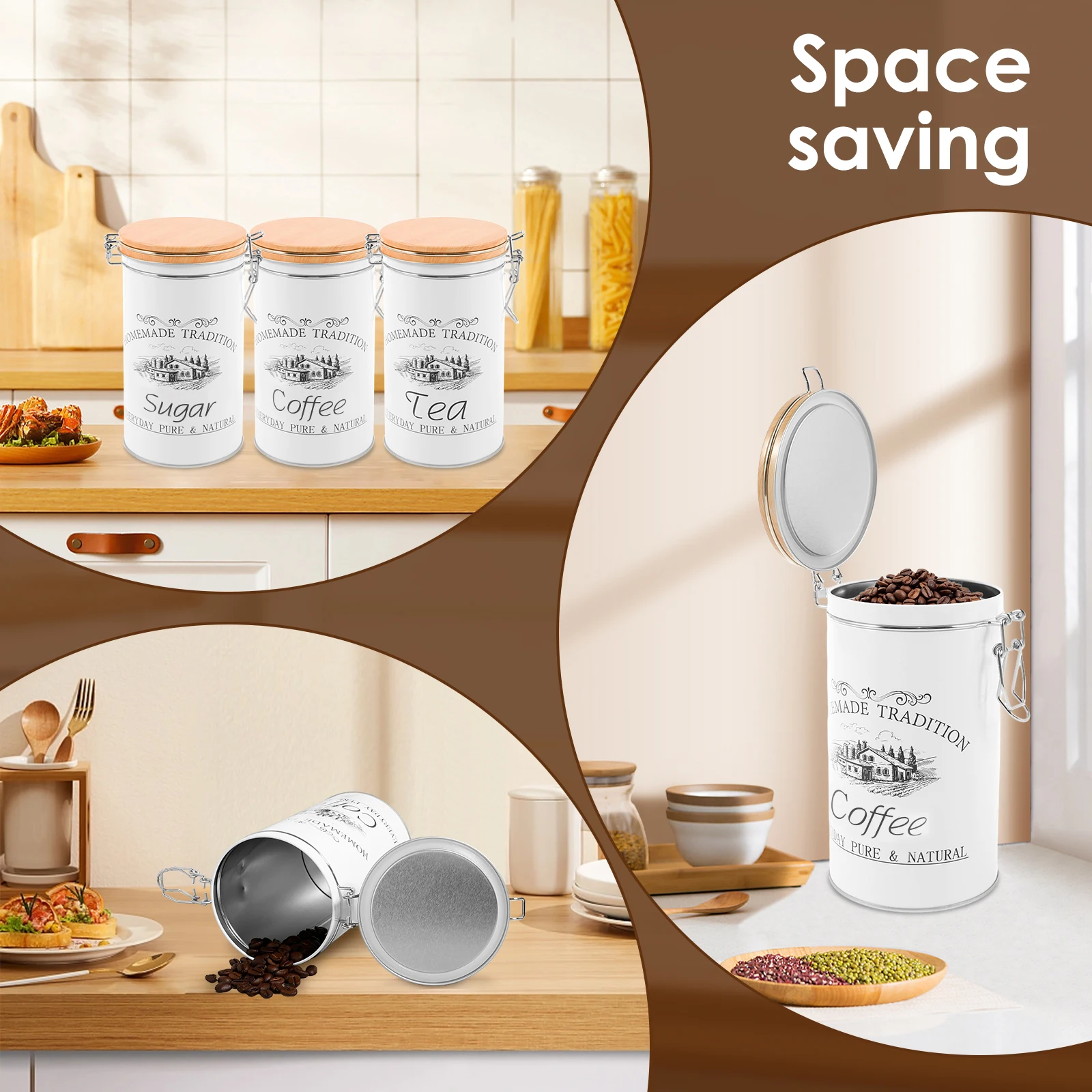 3Pcs/Set Tea Coffee Sugar Cani - огляд і ціна Food Storage Kitchen Container Set